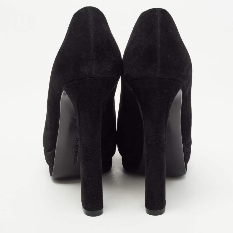 Pre Owned Bottega Veneta Black Suede Platform Ankle Boots Size 38