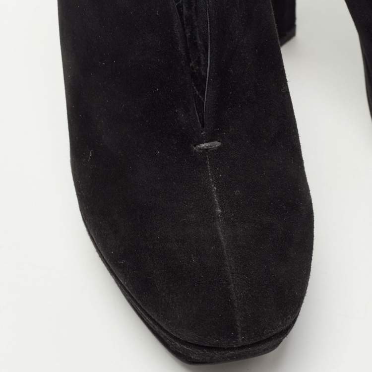 Pre Owned Bottega Veneta Black Suede Platform Ankle Boots Size 38