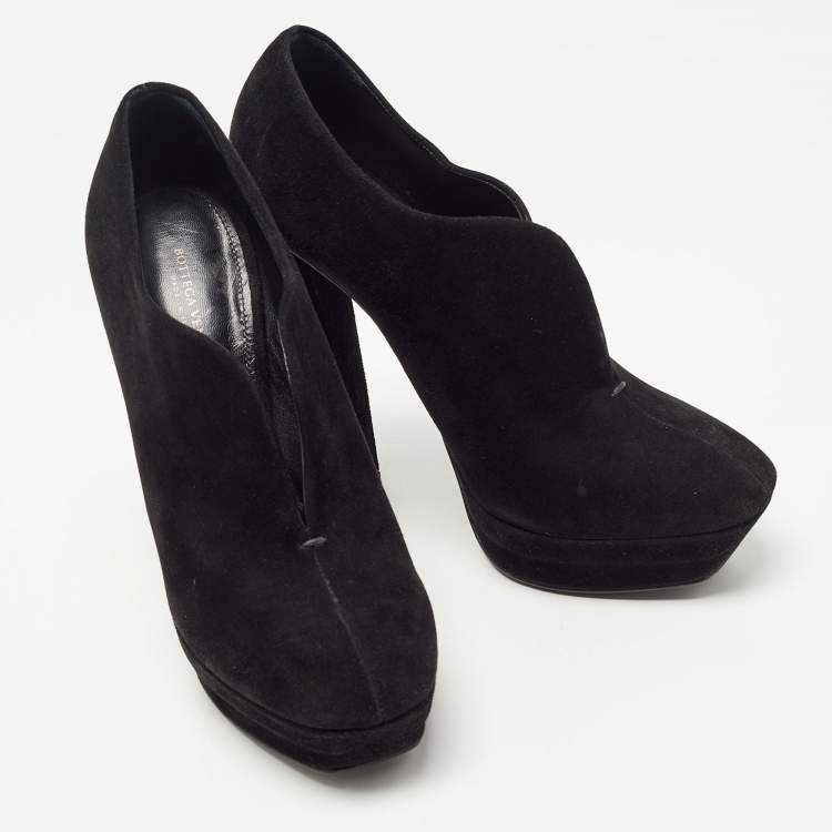 Pre Owned Bottega Veneta Black Suede Platform Ankle Boots Size 38