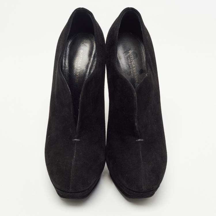 Pre Owned Bottega Veneta Black Suede Platform Ankle Boots Size 38