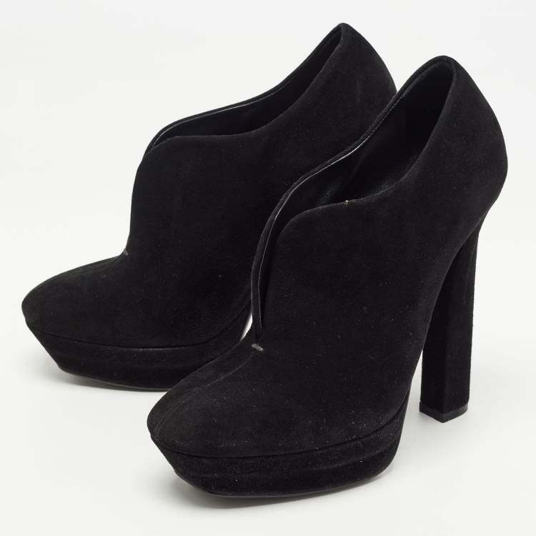 Pre Owned Bottega Veneta Black Suede Platform Ankle Boots Size 38