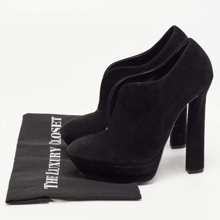 Pre Owned Bottega Veneta Black Suede Platform Ankle Boots Size 38