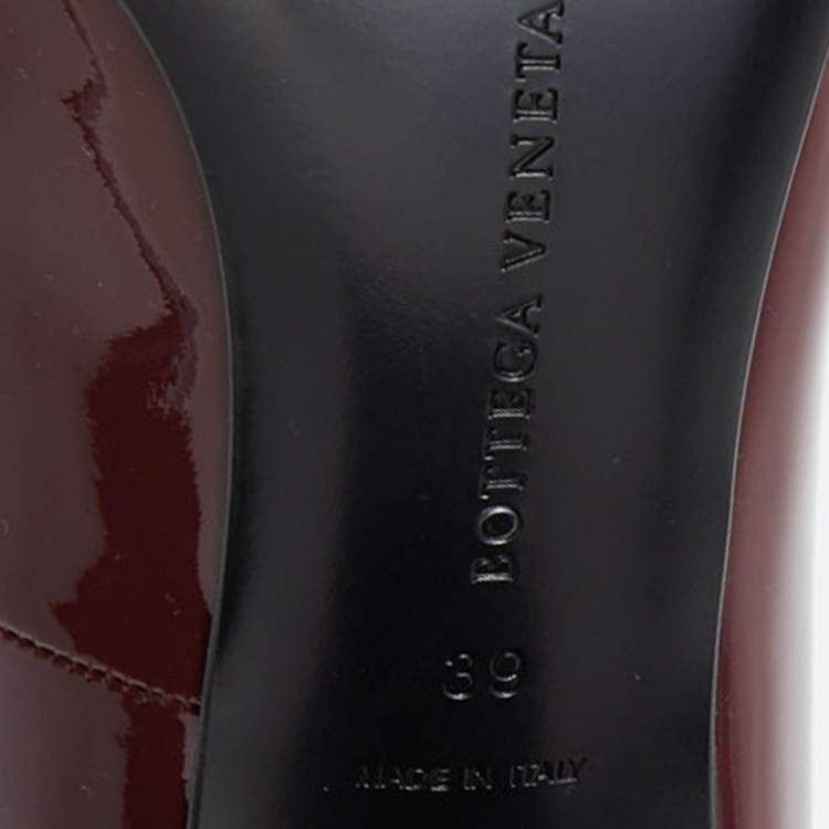 Pre Owned Bottega Veneta Burgundy Patent Leather Block Heel Pumps Size 39