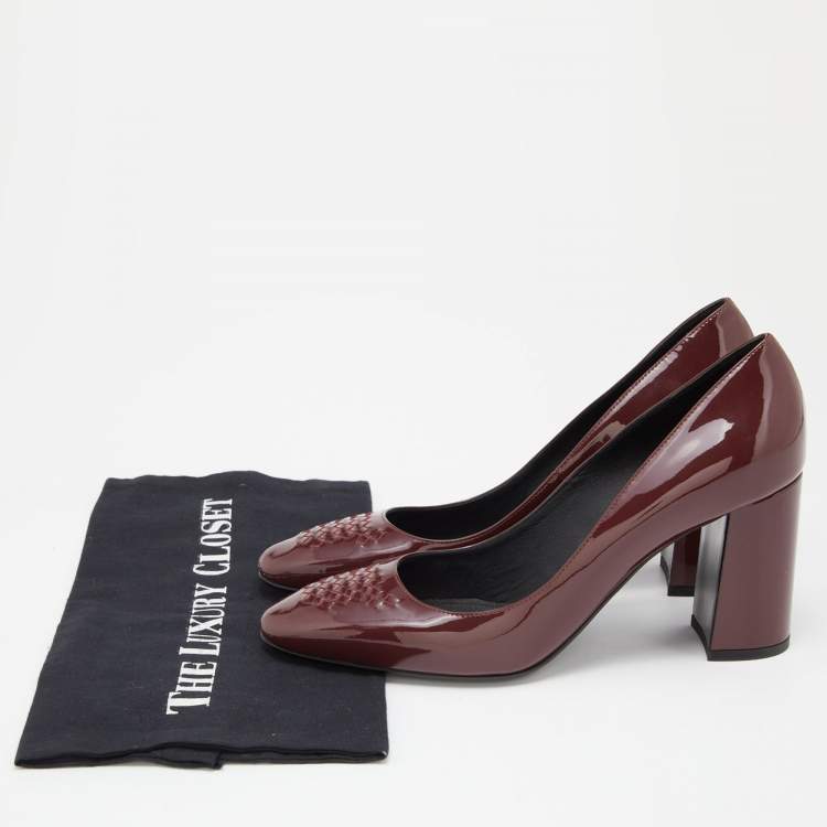 Pre Owned Bottega Veneta Burgundy Patent Leather Block Heel Pumps Size 39