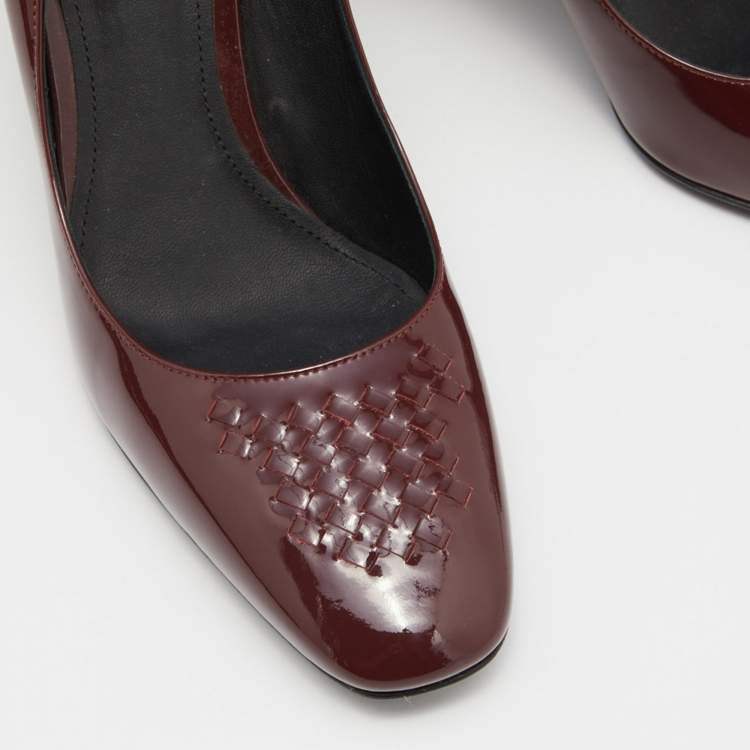 Pre Owned Bottega Veneta Burgundy Patent Leather Block Heel Pumps Size 39