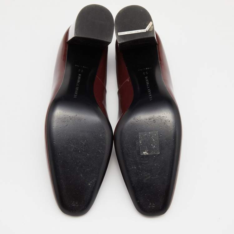 Pre Owned Bottega Veneta Burgundy Patent Leather Block Heel Pumps Size 39