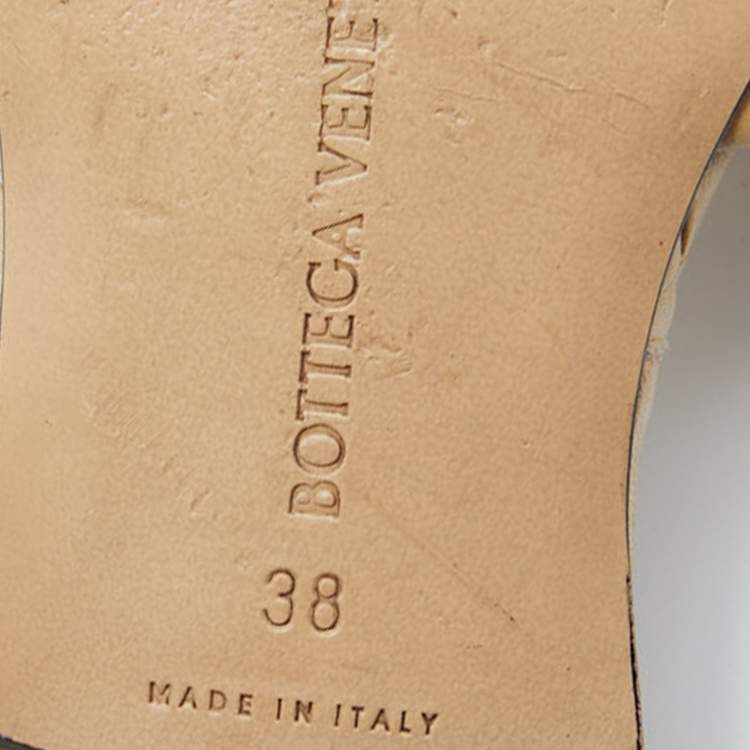 Pre Owned Bottega Veneta Beige Intrecciato Leather Lido Flat Slides Size 38 