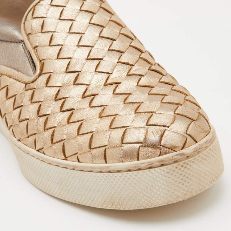 Pre Owned Bottega Veneta Tricolor Intrecciato Leather Dodger Slip On Sneakers Size 38