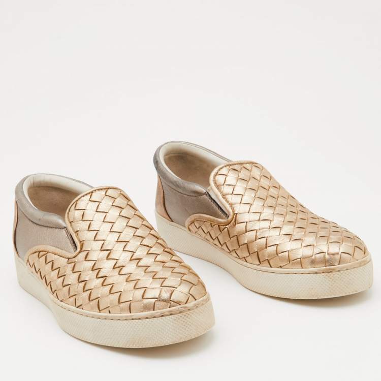 Pre Owned Bottega Veneta Tricolor Intrecciato Leather Dodger Slip On Sneakers Size 38