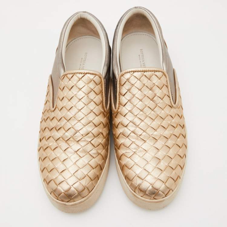 Pre Owned Bottega Veneta Tricolor Intrecciato Leather Dodger Slip On Sneakers Size 38