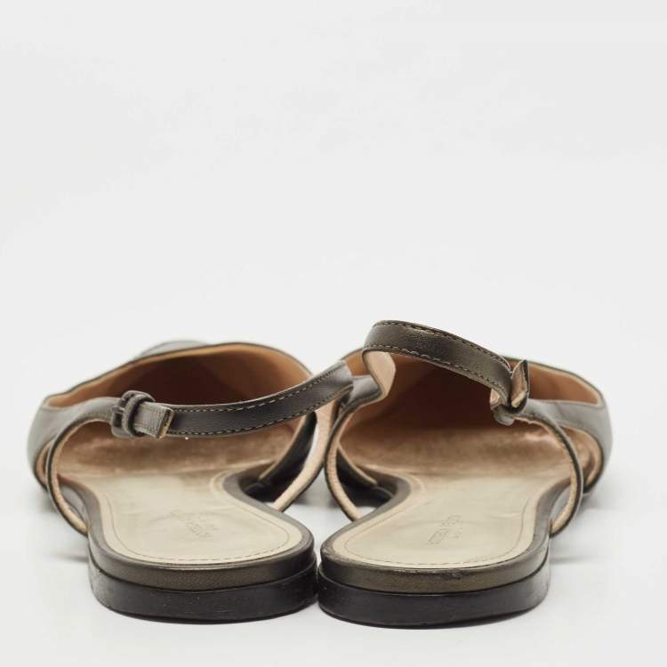 Pre Owned Bottega Veneta Two Tone Leather Slingback Flats Size 40