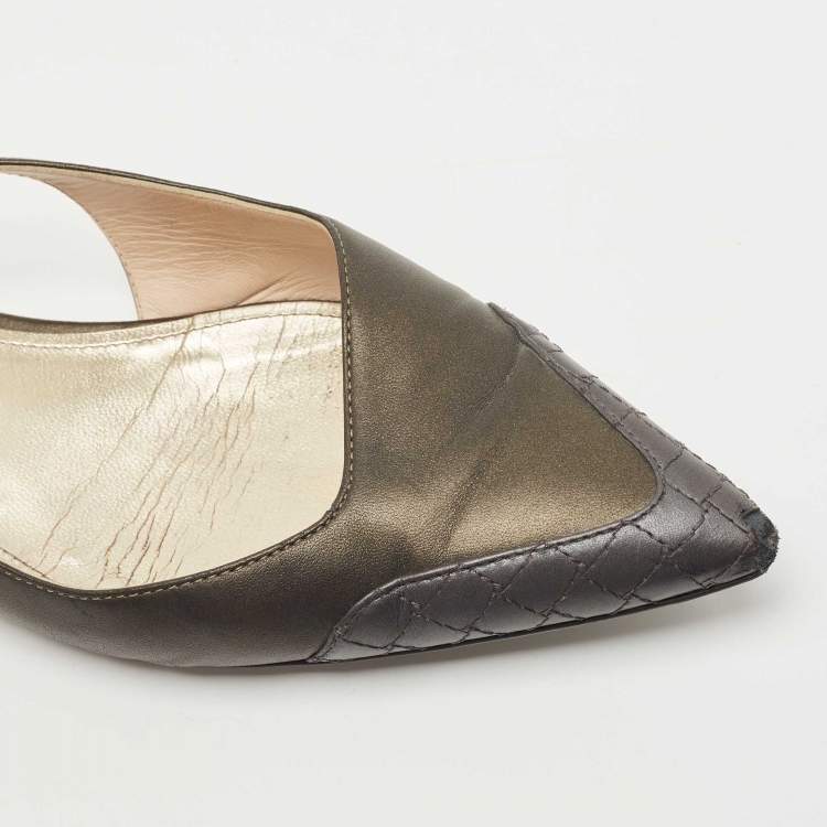 Pre Owned Bottega Veneta Two Tone Leather Slingback Flats Size 40