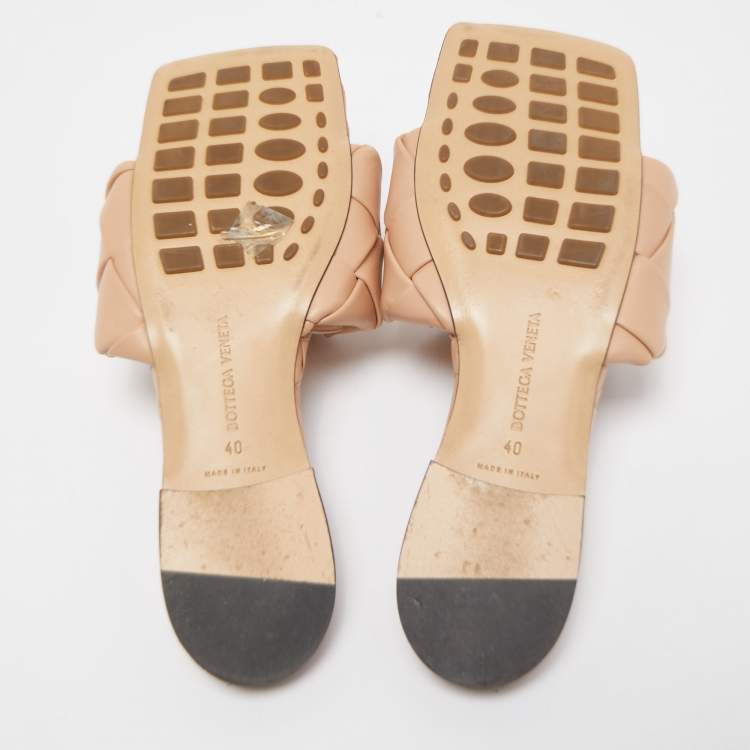 Pre Owned Bottega Veneta Beige Leather Lido Slide Flats Size 40