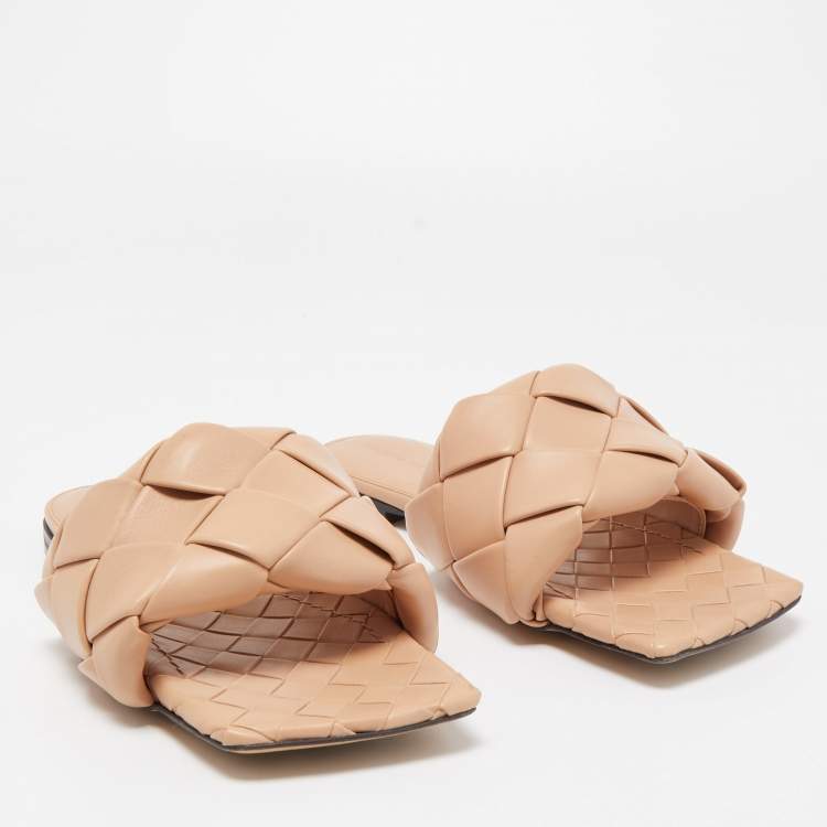 Pre Owned Bottega Veneta Beige Leather Lido Slide Flats Size 40