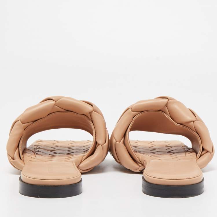 Pre Owned Bottega Veneta Beige Leather Lido Slide Flats Size 40