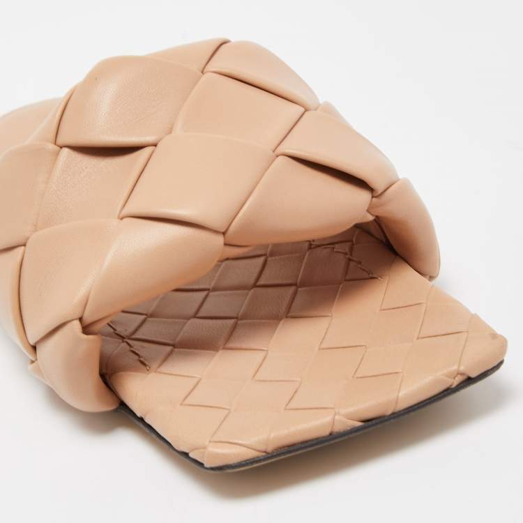 Pre Owned Bottega Veneta Beige Leather Lido Slide Flats Size 40