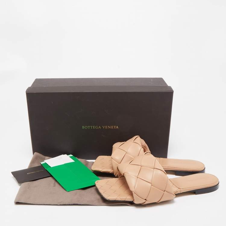 Pre Owned Bottega Veneta Beige Leather Lido Slide Flats Size 40