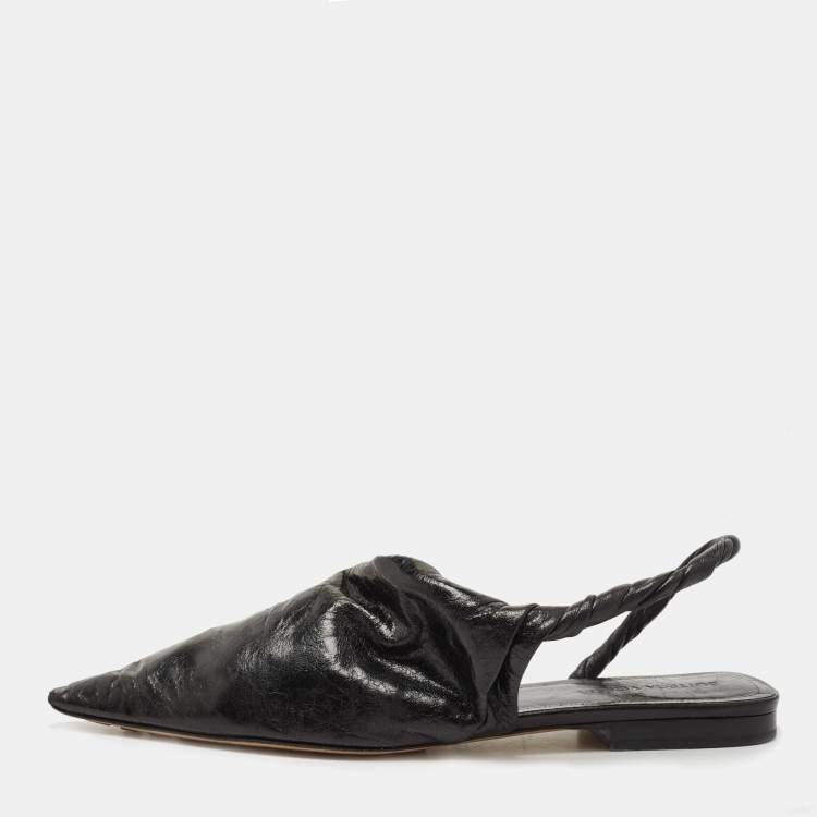 Bottega Veneta Black Leather bv Point Slingback Flat Sandals Size 39  Bottega Veneta | The Luxury Closet