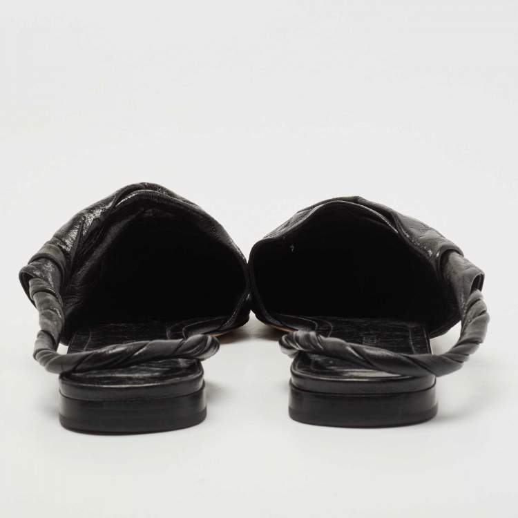 Pre Owned Bottega Veneta Black Leather bv Point Slingback Flat Sandals Size 39