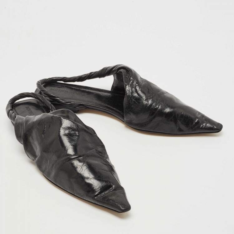 Pre Owned Bottega Veneta Black Leather bv Point Slingback Flat Sandals Size 39