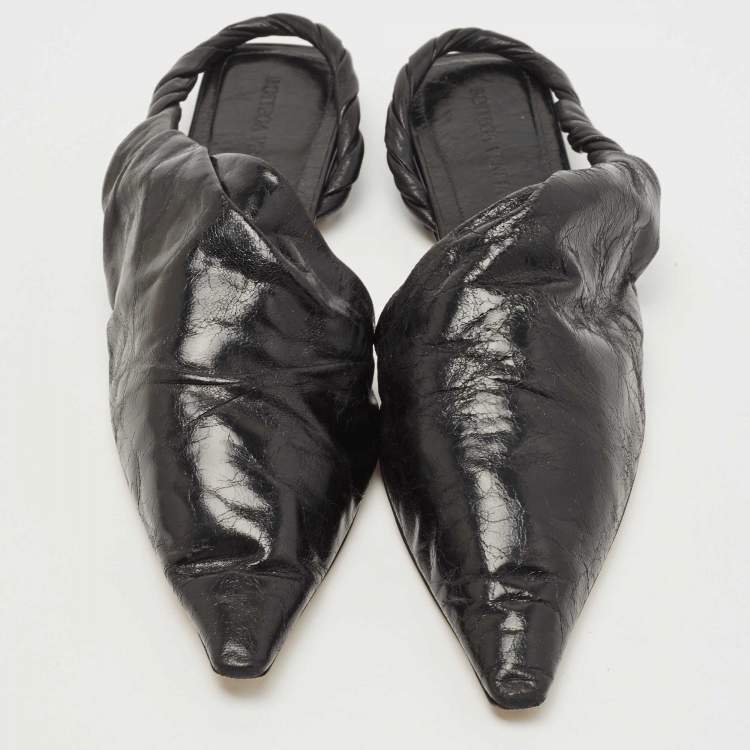 Pre Owned Bottega Veneta Black Leather bv Point Slingback Flat Sandals Size 39