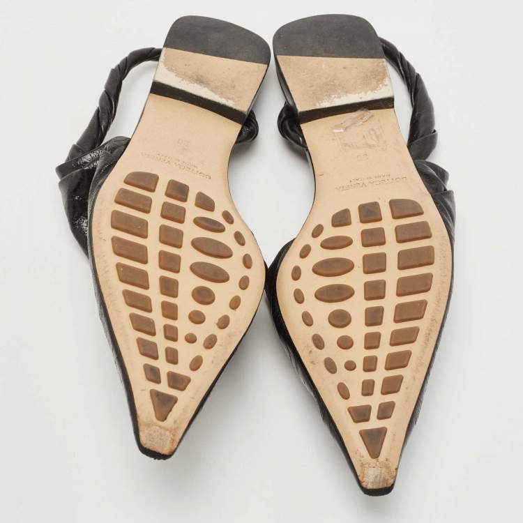 Pre Owned Bottega Veneta Black Leather bv Point Slingback Flat Sandals Size 39