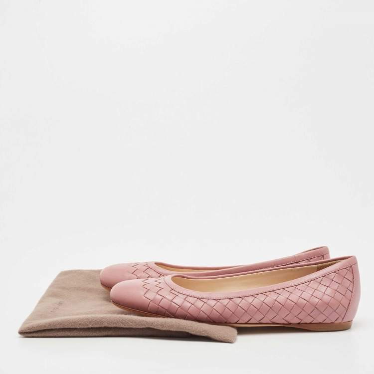 Pre Owned Bottega Veneta Pink Intrecciato Leather Ballet Flats Size 36
