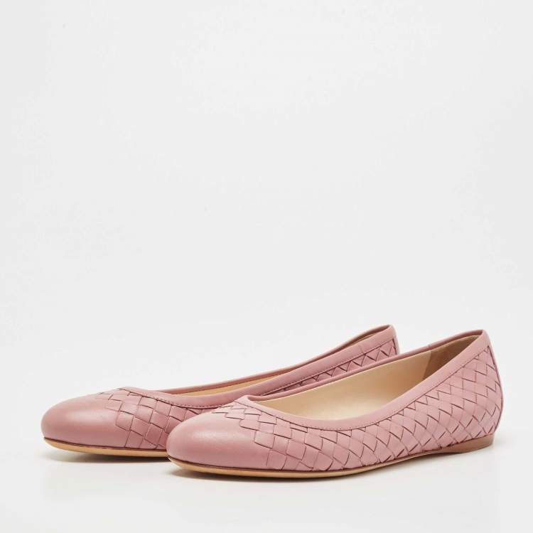 Pre Owned Bottega Veneta Pink Intrecciato Leather Ballet Flats Size 36
