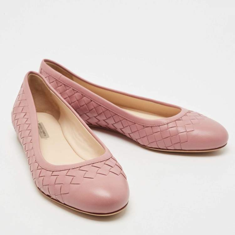 Pre Owned Bottega Veneta Pink Intrecciato Leather Ballet Flats Size 36