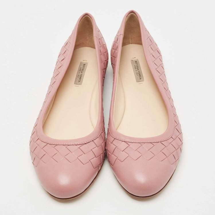 Pre Owned Bottega Veneta Pink Intrecciato Leather Ballet Flats Size 36