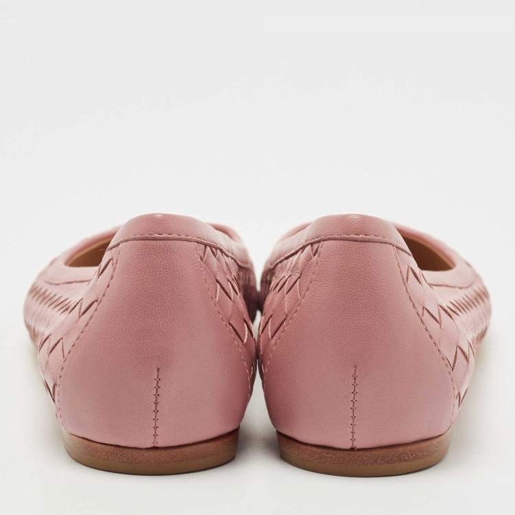 Pre Owned Bottega Veneta Pink Intrecciato Leather Ballet Flats Size 36