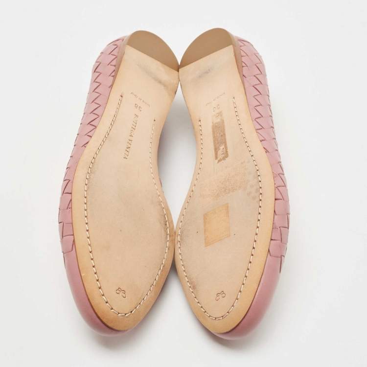 Pre Owned Bottega Veneta Pink Intrecciato Leather Ballet Flats Size 36
