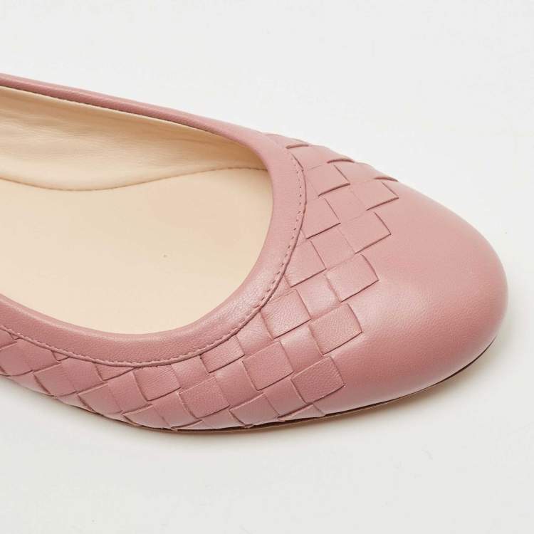 Pre Owned Bottega Veneta Pink Intrecciato Leather Ballet Flats Size 36