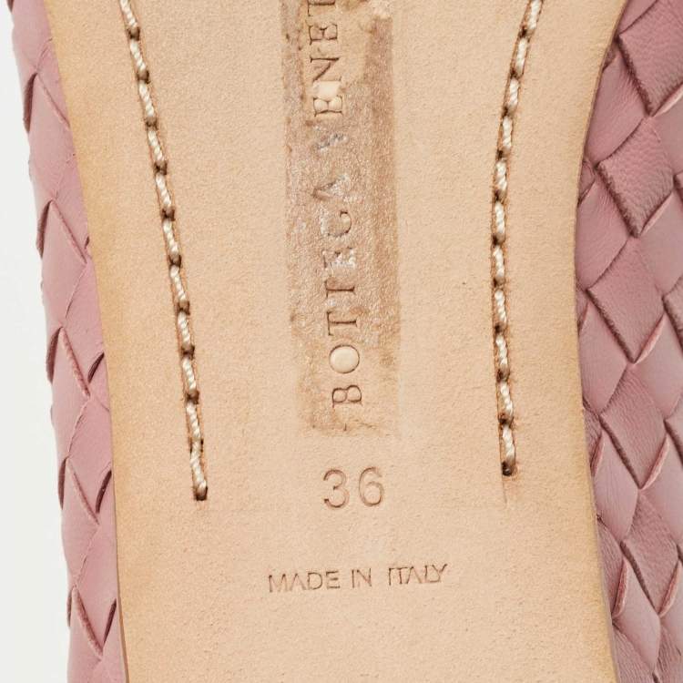 Pre Owned Bottega Veneta Pink Intrecciato Leather Ballet Flats Size 36