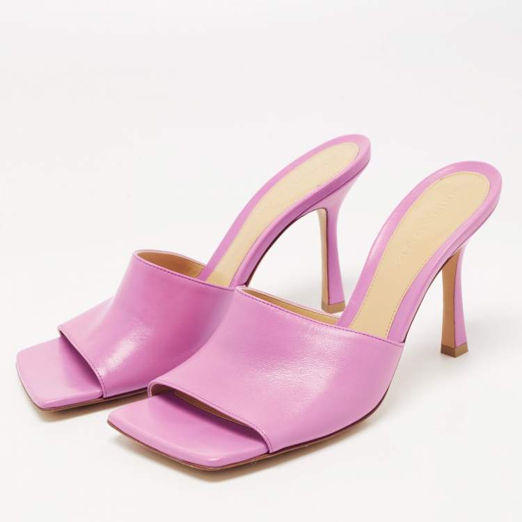 Bottega Veneta Pink Leather Stretch Square Toe Slides Size