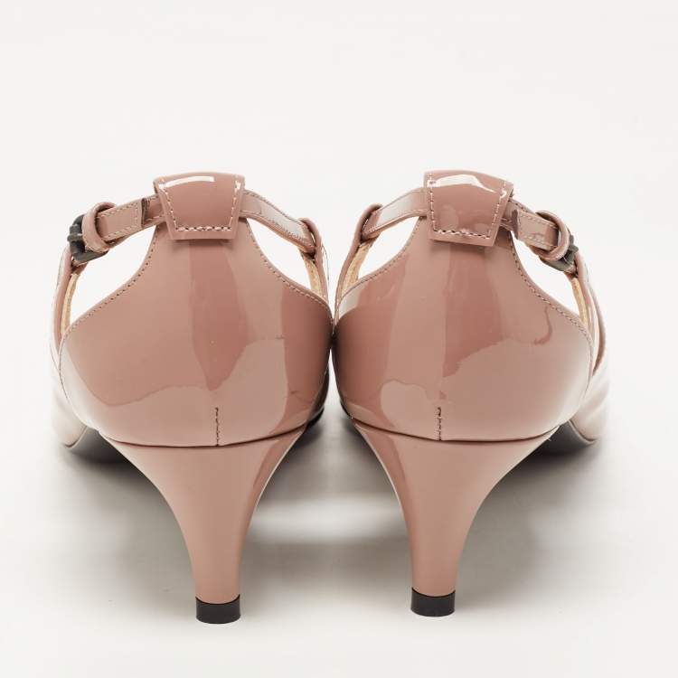 مملوكة مسبقًا Bottega Veneta Dusty Pink Patent Leather Intrecciato Detail Pumps Size 39.5
