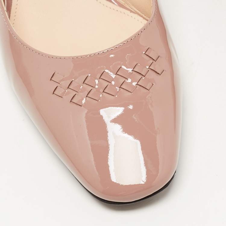 مملوكة مسبقًا Bottega Veneta Dusty Pink Patent Leather Intrecciato Detail Pumps Size 39.5