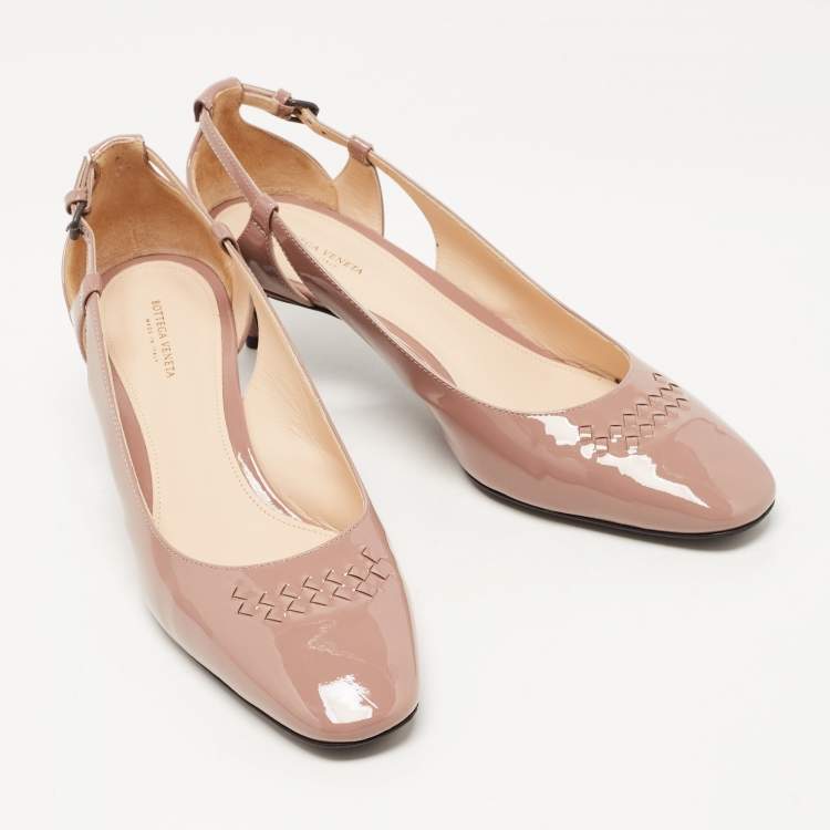 مملوكة مسبقًا Bottega Veneta Dusty Pink Patent Leather Intrecciato Detail Pumps Size 39.5