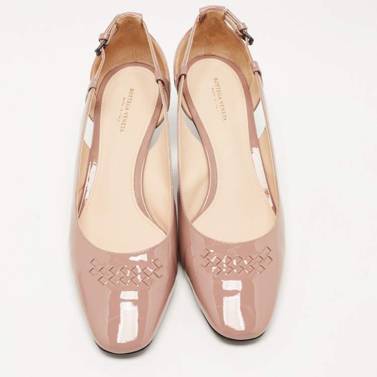مملوكة مسبقًا Bottega Veneta Dusty Pink Patent Leather Intrecciato Detail Pumps Size 39.5