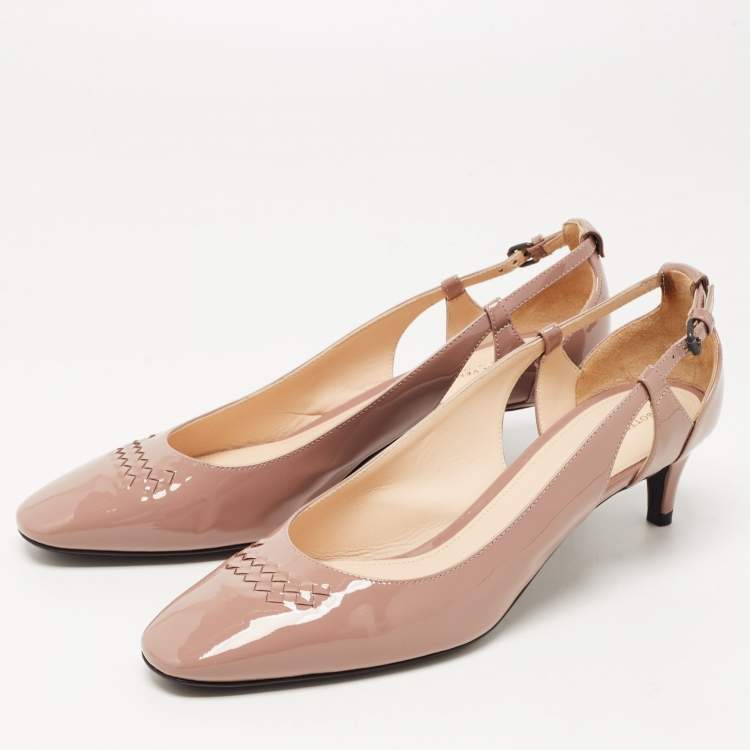 مملوكة مسبقًا Bottega Veneta Dusty Pink Patent Leather Intrecciato Detail Pumps Size 39.5