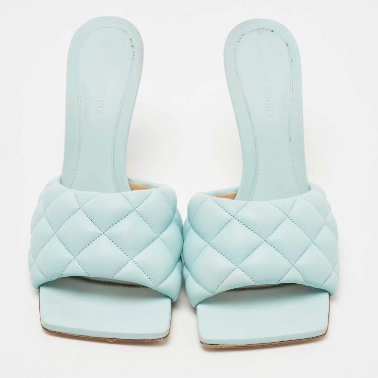 Pre Owned Bottega Veneta Blue Quilted Leather Lido Slide Sandals Size 39