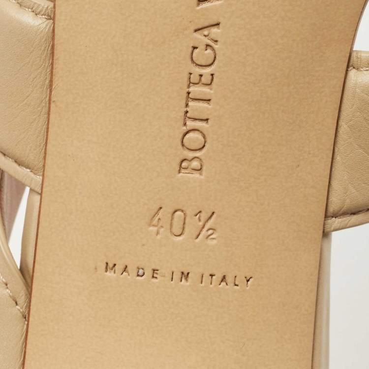 Pre Owned Bottega Veneta Beige Leather Crisscross Slide Sandals Size 40.5