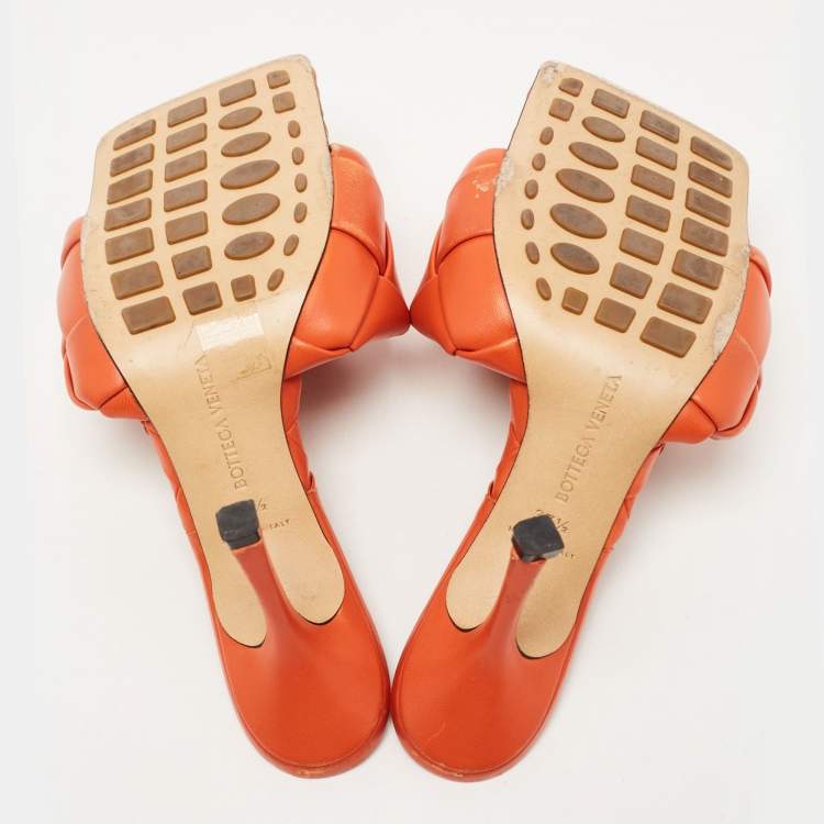 Pre Owned Bottega Veneta Orange Leather Lido Sandals  Size 37.5