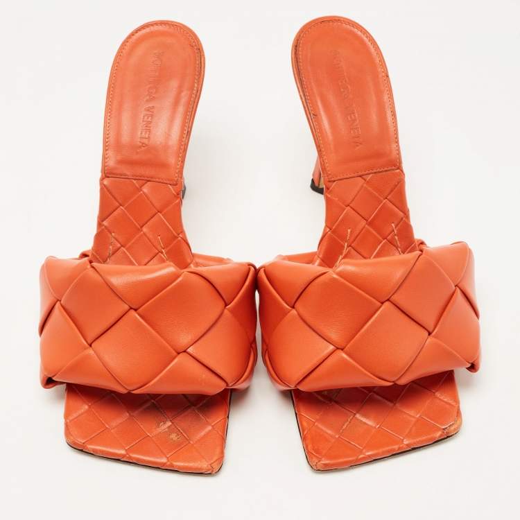 Pre Owned Bottega Veneta Orange Leather Lido Sandals  Size 37.5