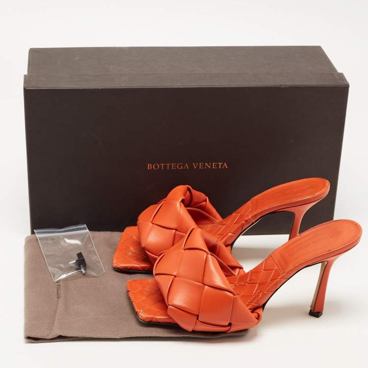Pre Owned Bottega Veneta Orange Leather Lido Sandals  Size 37.5