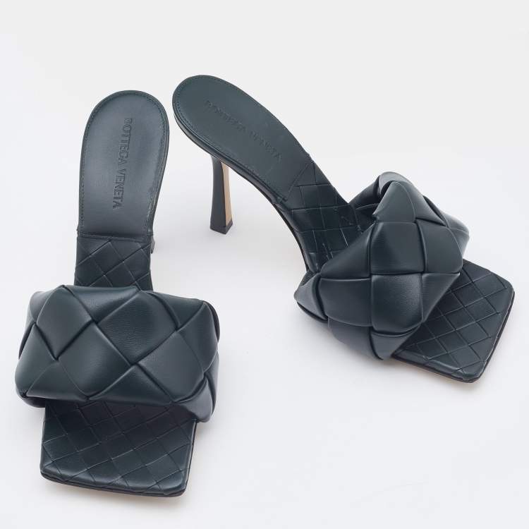 Pre Owned Bottega Veneta Green Intrecciato Leather Lido Slide Sandals Size 39