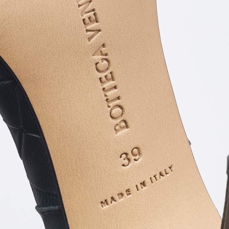 Pre Owned Bottega Veneta Green Intrecciato Leather Lido Slide Sandals Size 39