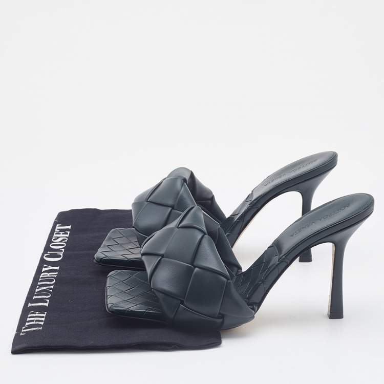 Pre Owned Bottega Veneta Green Intrecciato Leather Lido Slide Sandals Size 39