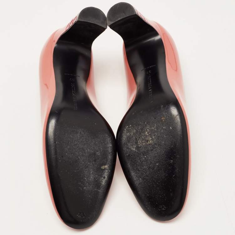 Pre Owned Bottega Veneta Orange Patent  Round Toe Pumps Size 37
