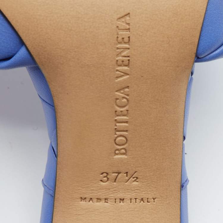 Pre Owned Bottega Veneta Blue Intrecciato Leather Lido Slide Sandals Size 37.5